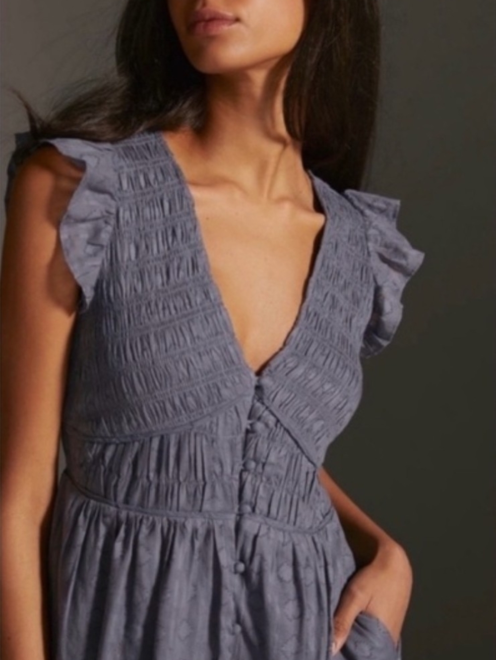 Anthropologie Dusty Blue Tiered Smocked Maxi Dress - Picture 2 of 6
